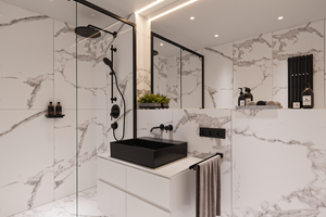 vizualizace koupelny bytu A7.6 - bílá varianta